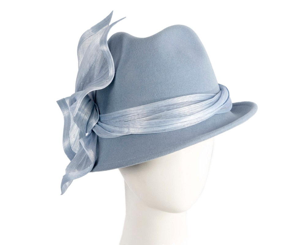 Fashion light blue ladies winter felt fedora hat by Fillies Collection