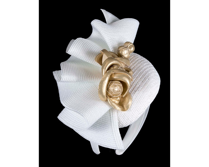 White pillbox with gold leather flowers by Fillies Collection - Image 3
