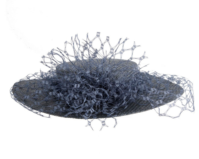 Navy boater hat with face veil by Fillies Collection - Image 6