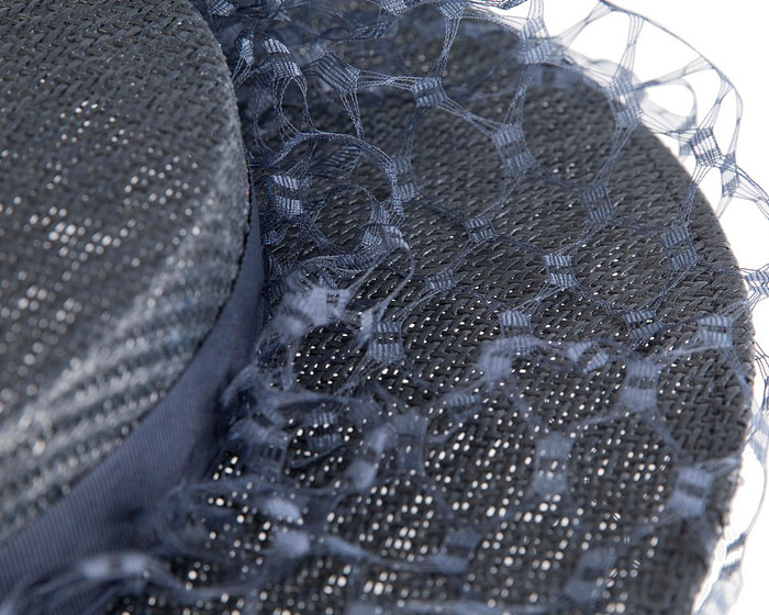 Navy boater hat with face veil by Fillies Collection - Image 5