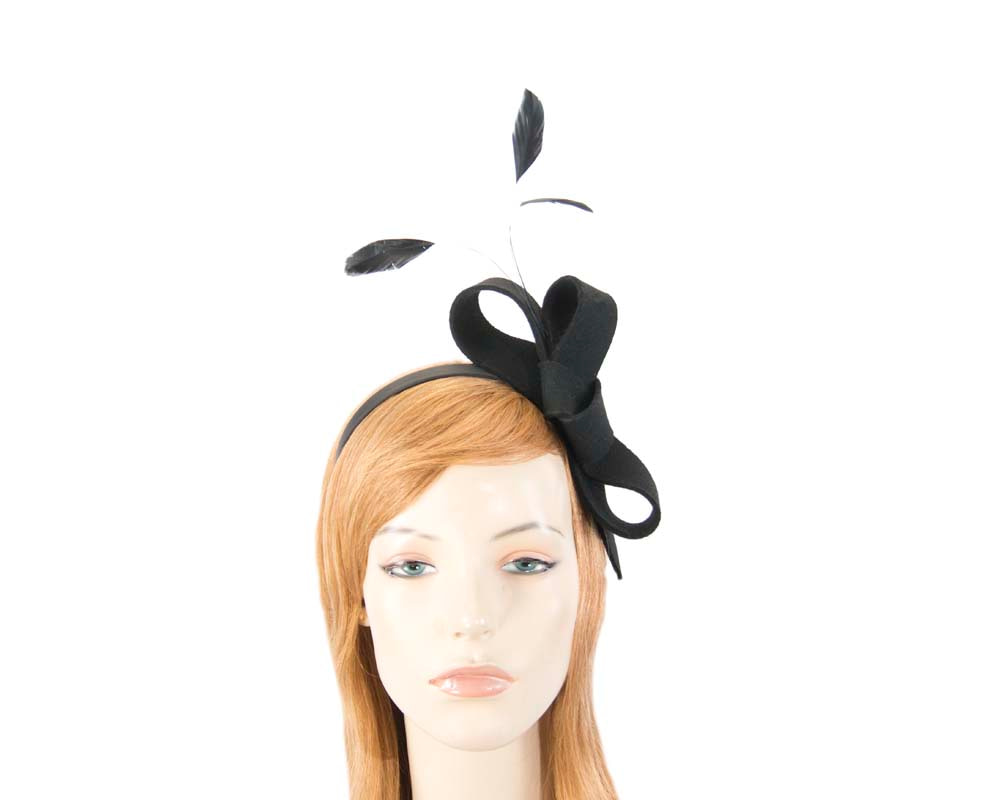 Black felt bow winter racing fascinator - Hats From OZ