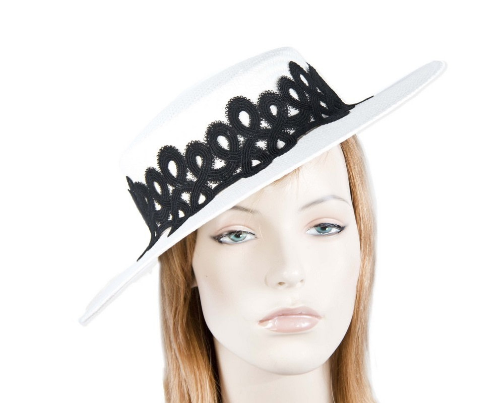 White & Black boater hat with lace - Hats From OZ