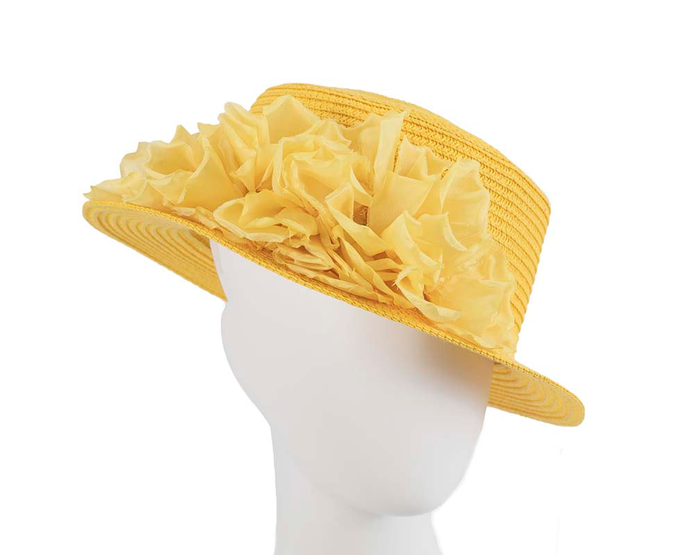 Straw yellow hat with silk flower - Hats From OZ