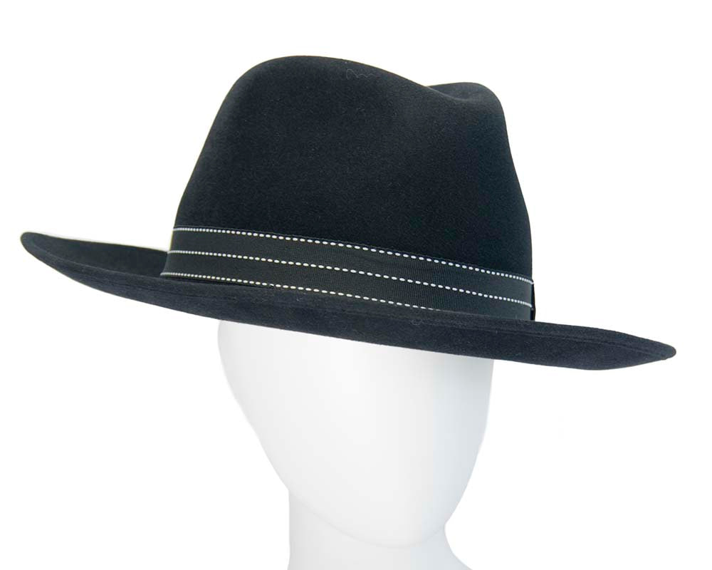 Black wide brim rabbit fur fedora hat - Hats From OZ