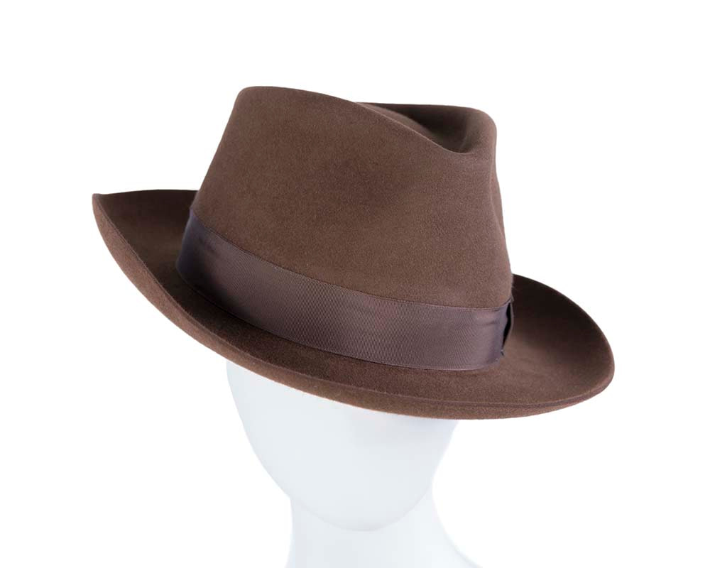 Brown unisex rabbit fur fedora hat T122 - Hats From OZ