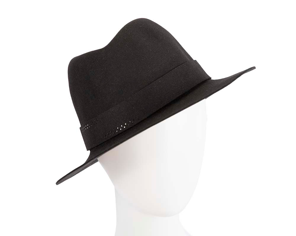 Black rabbit fur wide brim ladies fedora hat - Hats From OZ