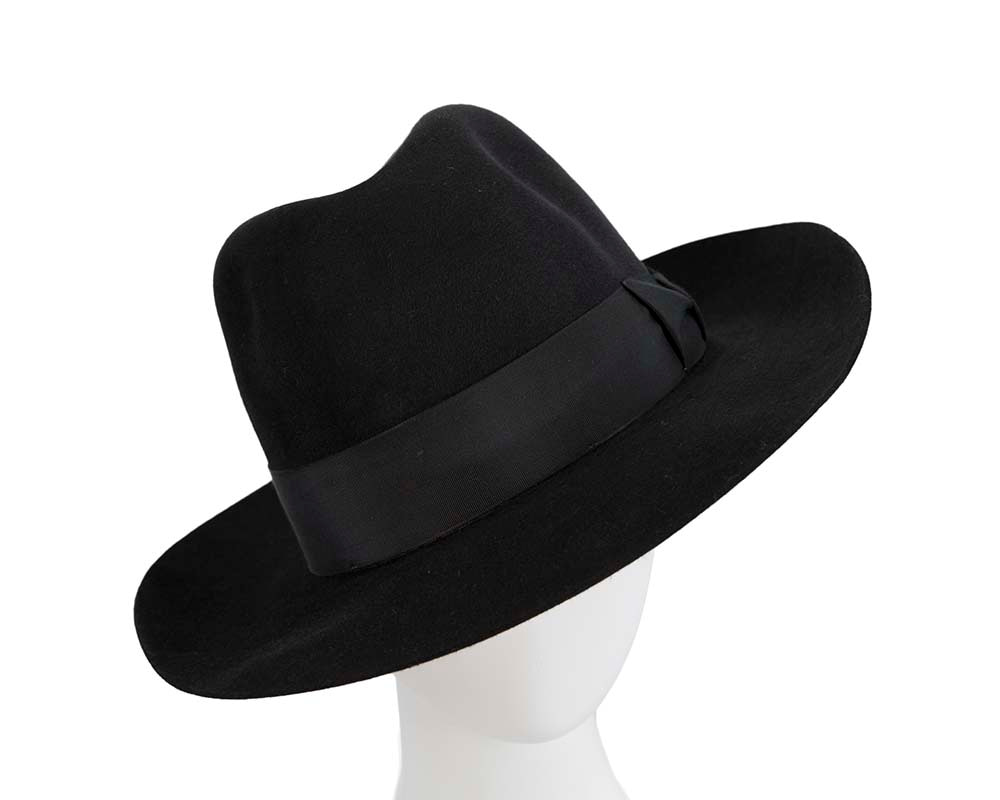 Black rabbit fur wide brim fedora hat - Hats From OZ