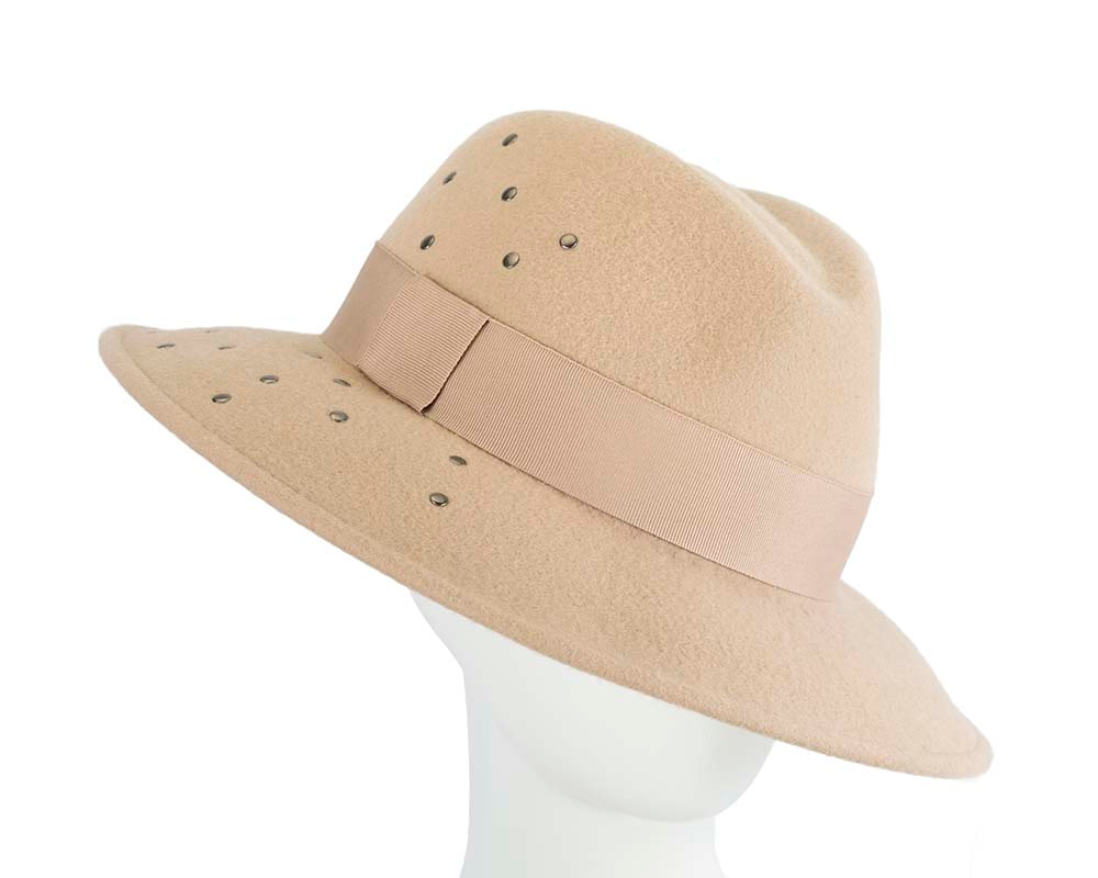 Exclusive wide brim beige fedora felt hat by Max Alexander - Hats From OZ