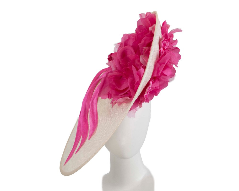 Large cream & fuchsia plate racing fascinator by Fillies Collection - Hats From OZ