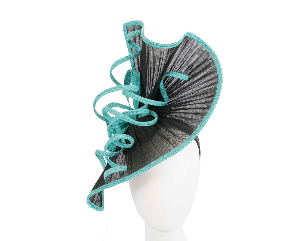 Large black & turquoise jinsin racing fascinator by Fillies Collection - Hats From OZ