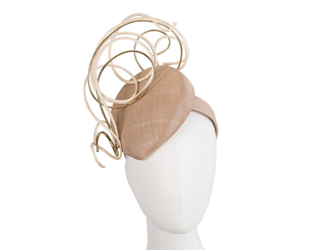 Designers nude & gold pillbox fascinator by Fillies Collection - Hats From OZ