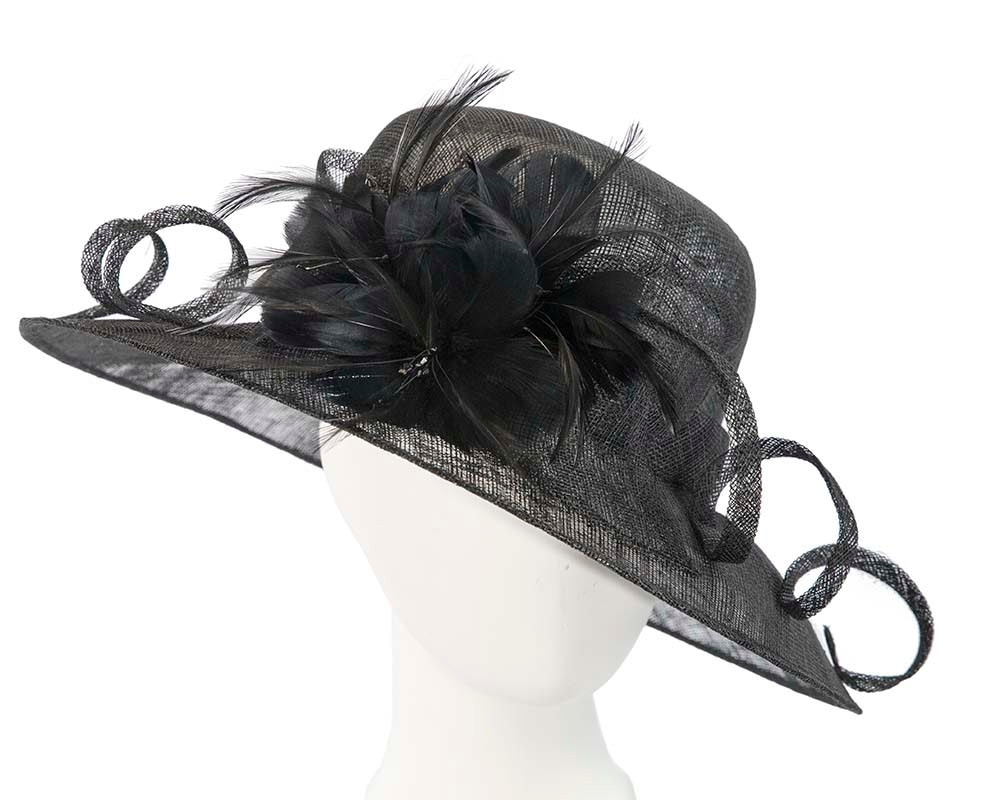 Large black racing hat with bow by Cupids Millinery - Hats From OZ