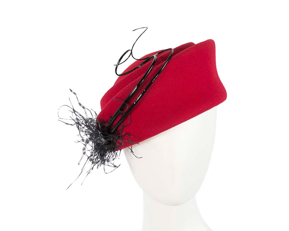 Large red winter felt pillbox hat for races buy online in Australia F572R - Hats From OZ