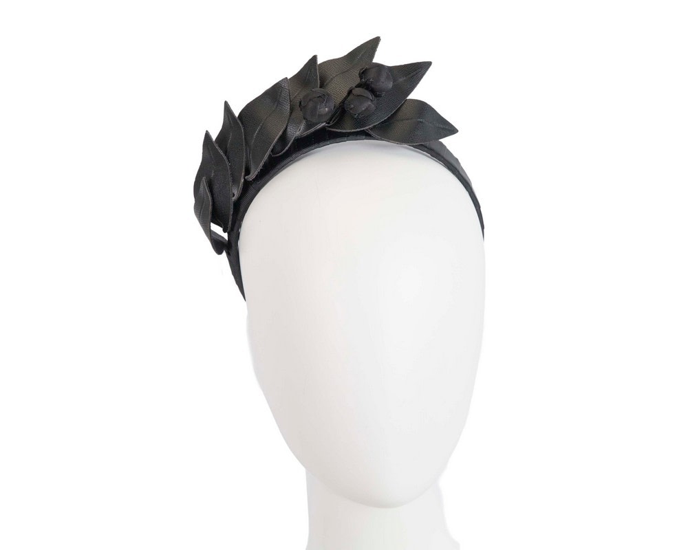 Black sculptured leather headband racing fascinator by Max Alexander - Hats From OZ