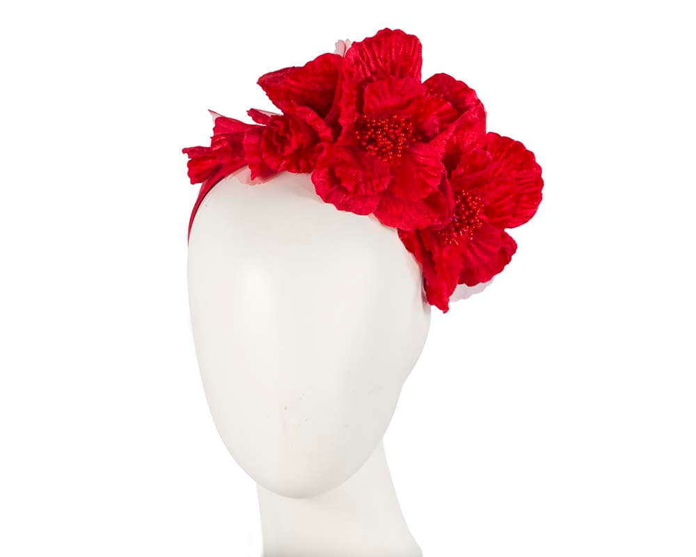 Bright Red Flower Fascinator Headband - Hats From OZ | J327BR Bright Red Flower Fascinator Headband - Hats From OZ