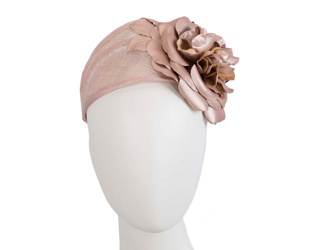 Wide rose gold leather rose headband fascinator by Max Alexander - Hats From OZ