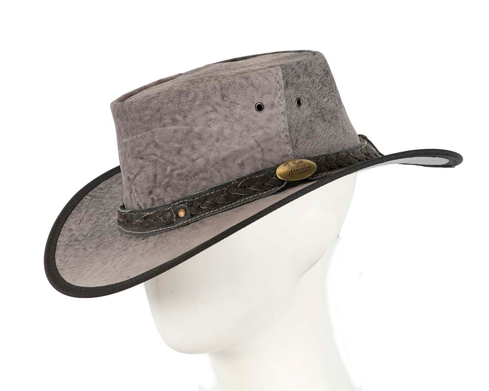 Grey Australian Kangaroo Leather Crushable Outback Jacaru Hat - Hats From OZ