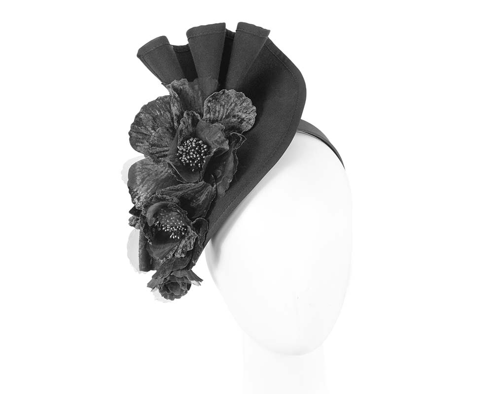 Large black felt flower winter fascinator by Fillies Collection - Hats From OZ