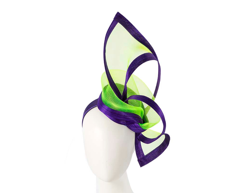 Purple & lime fascinator for Melbourne Cup and races - Hats From OZ