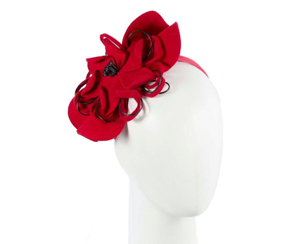 Red felt flower racing fascinator - Hats From OZ