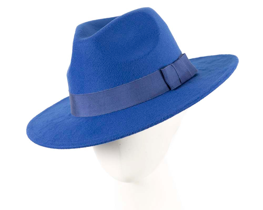 Blue poly-felt wide brim fedora hat - Hats From OZ