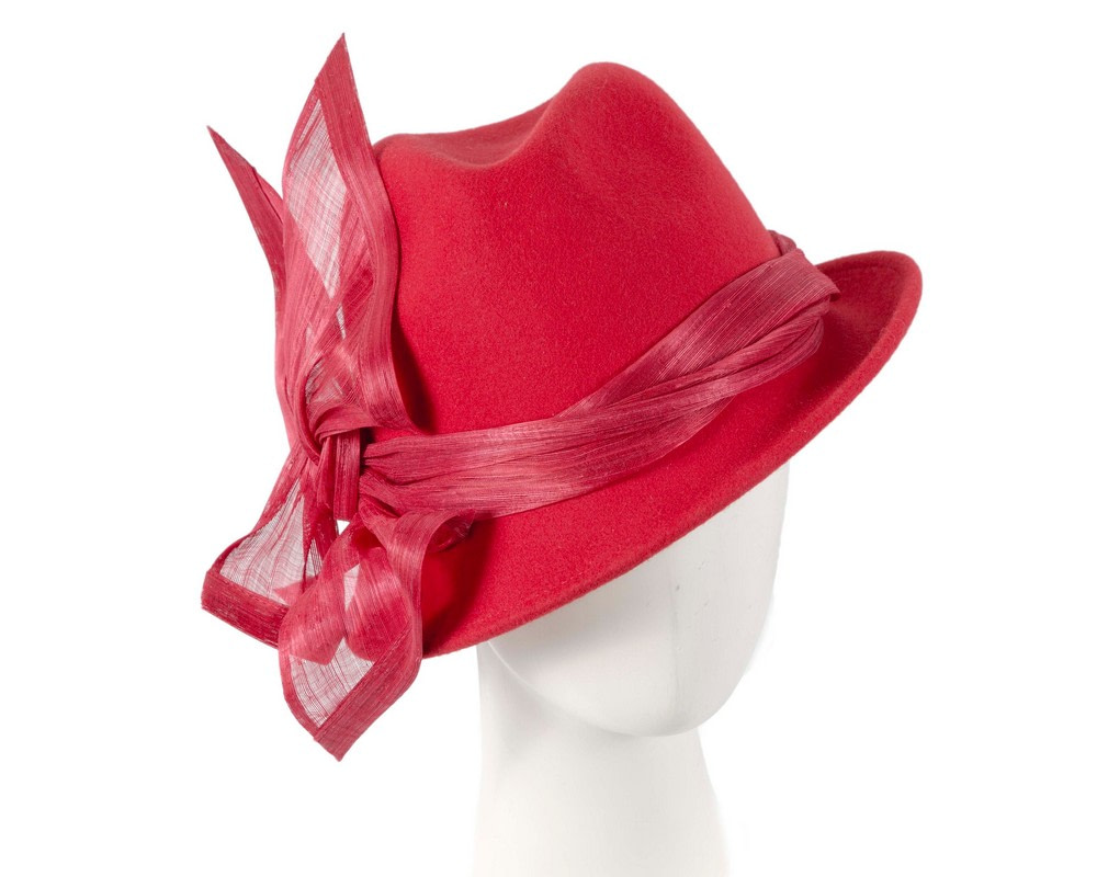 Red ladies winter fashion felt fedora hat by Fillies Collection F660 - Hats From OZ