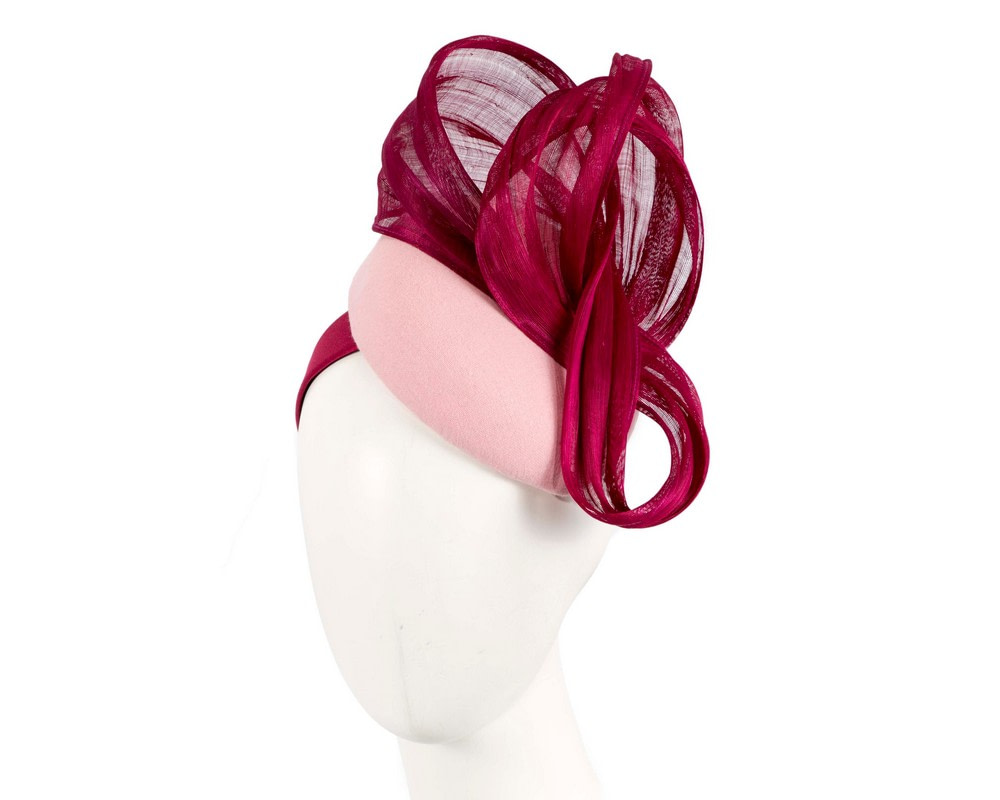 Bespoke pink burgundy pillbox with bow by Fillies Collection - Hats From OZ