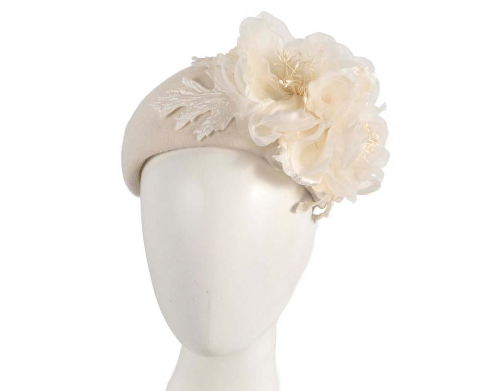 Wide cream headband with silk flower - Hats From OZ