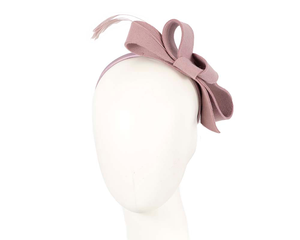 Dusty pink felt bow winter racing fascinator - Hats From OZ