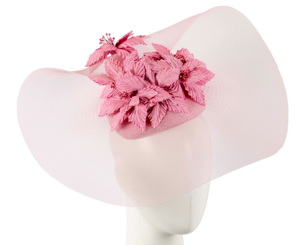 Wide brim dusty pink fascinator hat by Fillies Collection - Hats From OZ