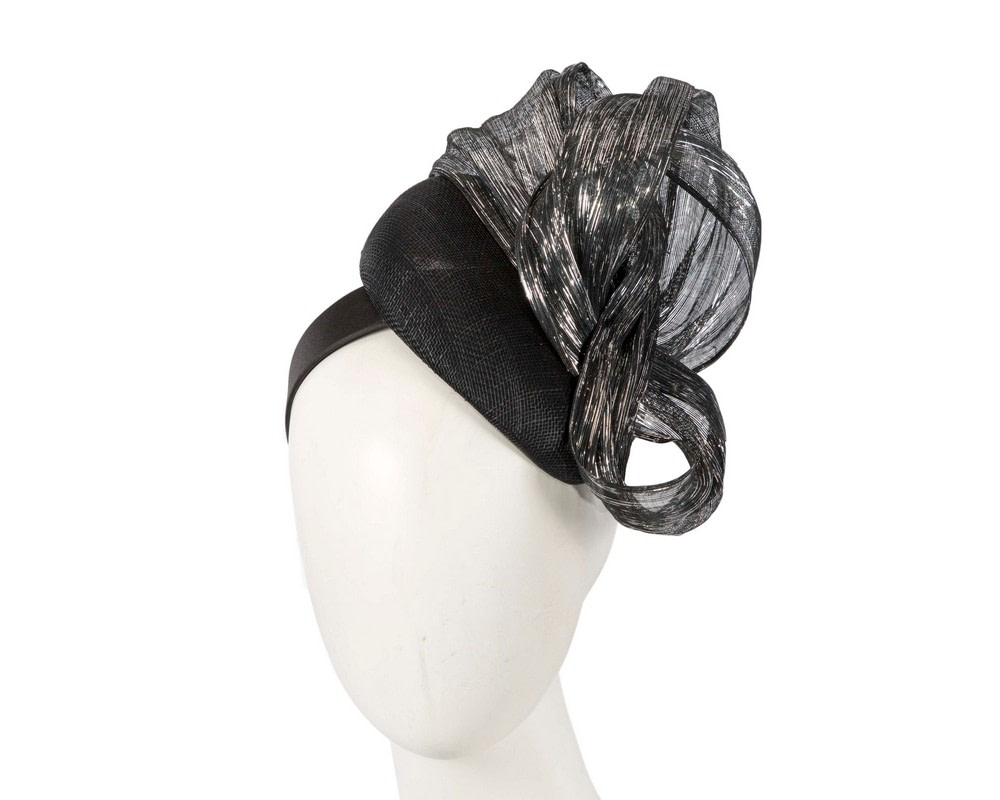 Black pillbox fascinator with silver bow by Fillies Collection - Hats From OZ