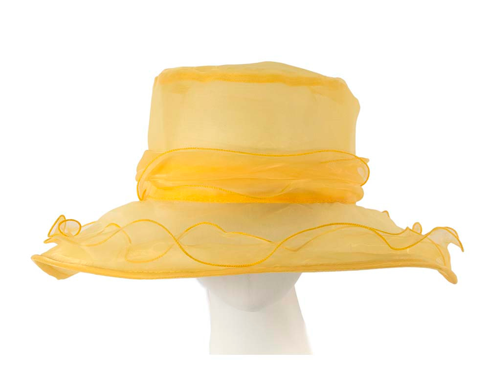 Large Yellow Organza Racing Hat with flower - Hats From OZ