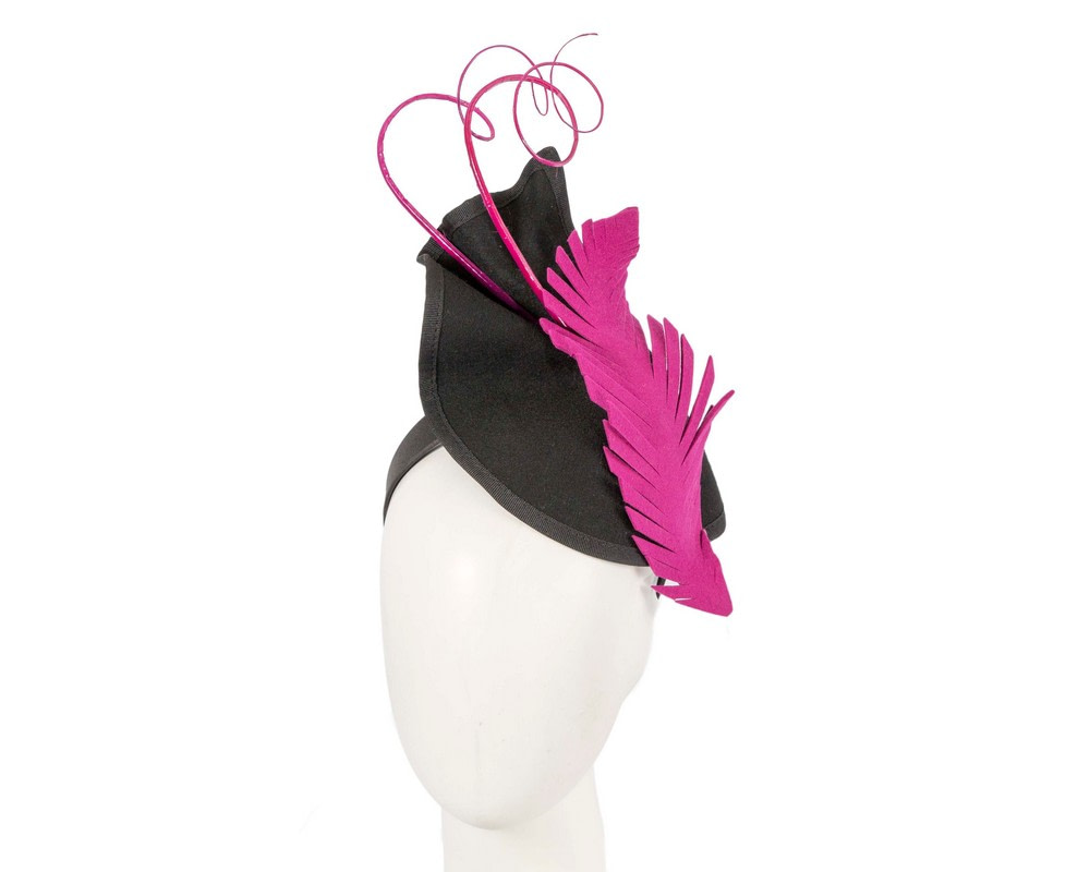 Exclusive black & fuchsia felt winter racing fascinator by Fillies Collection - Hats From OZ