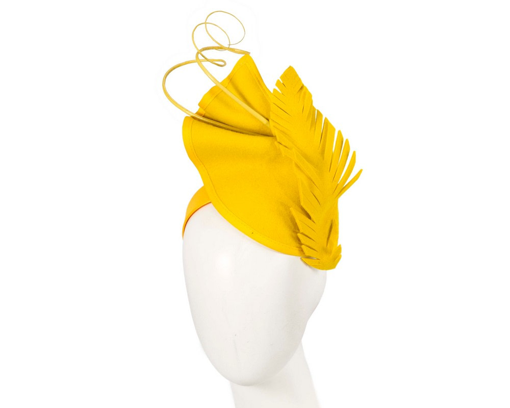 Exclusive yellow felt winter racing fascinator by Fillies Collection - Hats From OZ