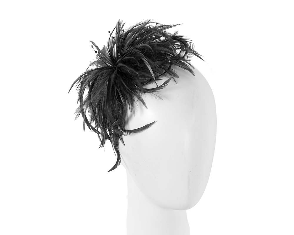 Black custom made feather fascinator comb - Hats From OZ