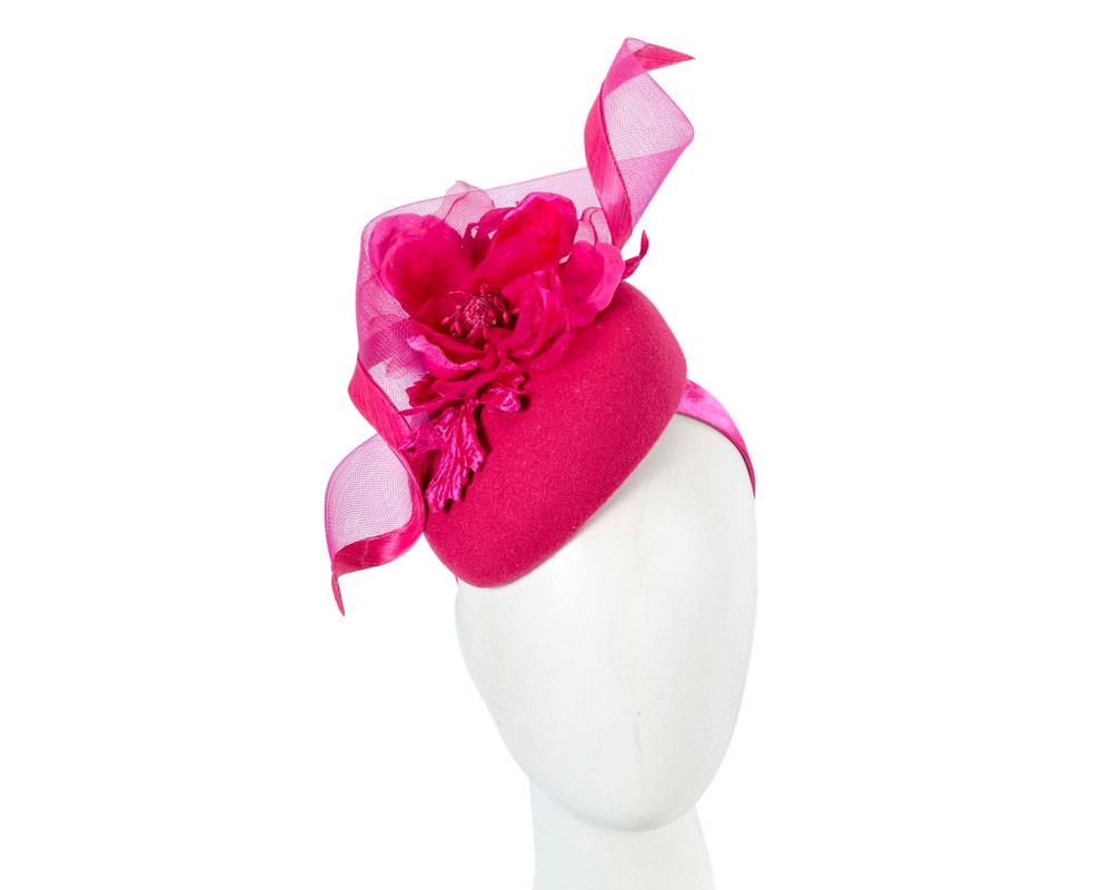 Fuchsia winter pillbox fascinator with flower - Hats From OZ