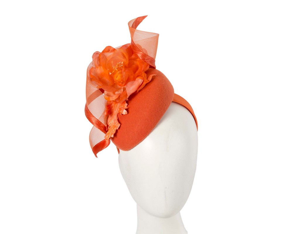 Orange winter pillbox fascinator with flower - Hats From OZ