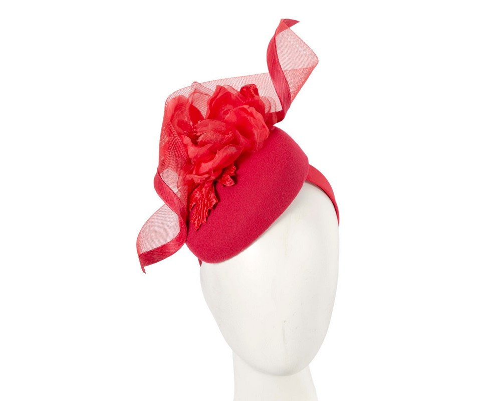 Red winter pillbox fascinator with flower - Hats From OZ