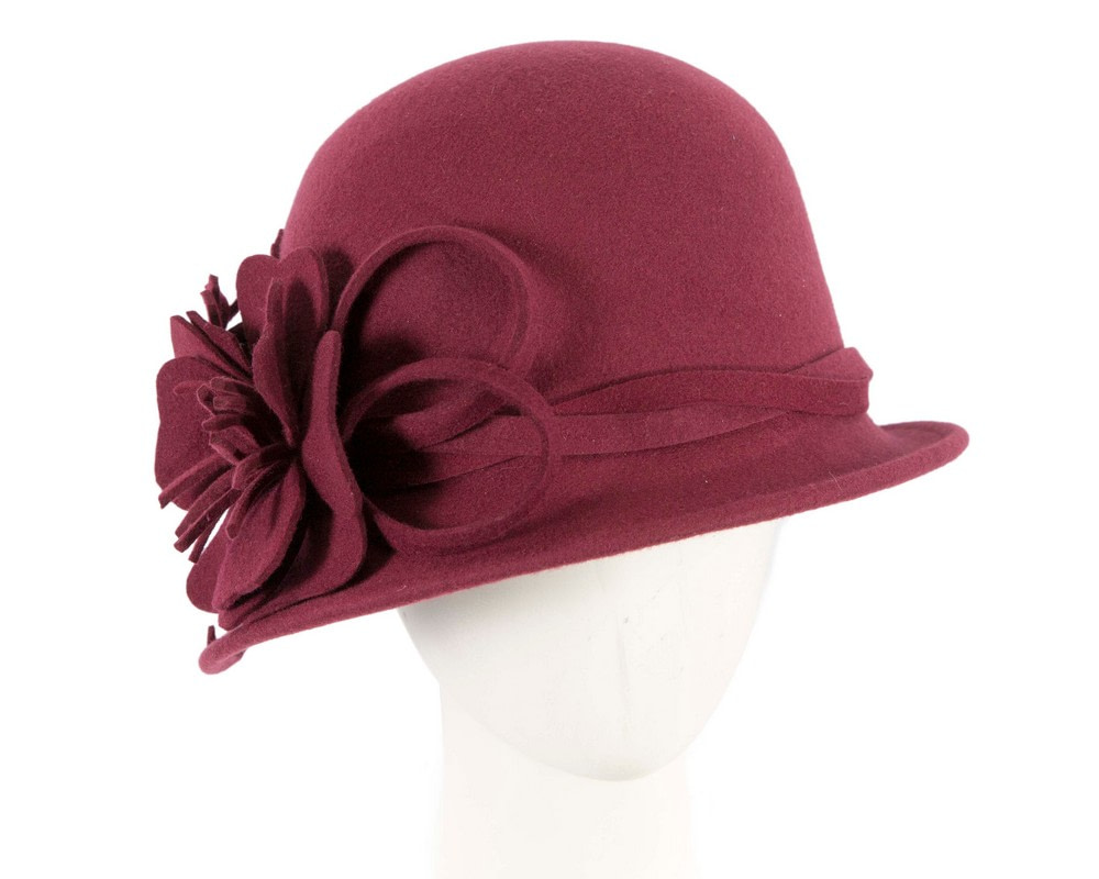 Burgundy felt winter hat with flower by Max Alexander - Hats From OZ