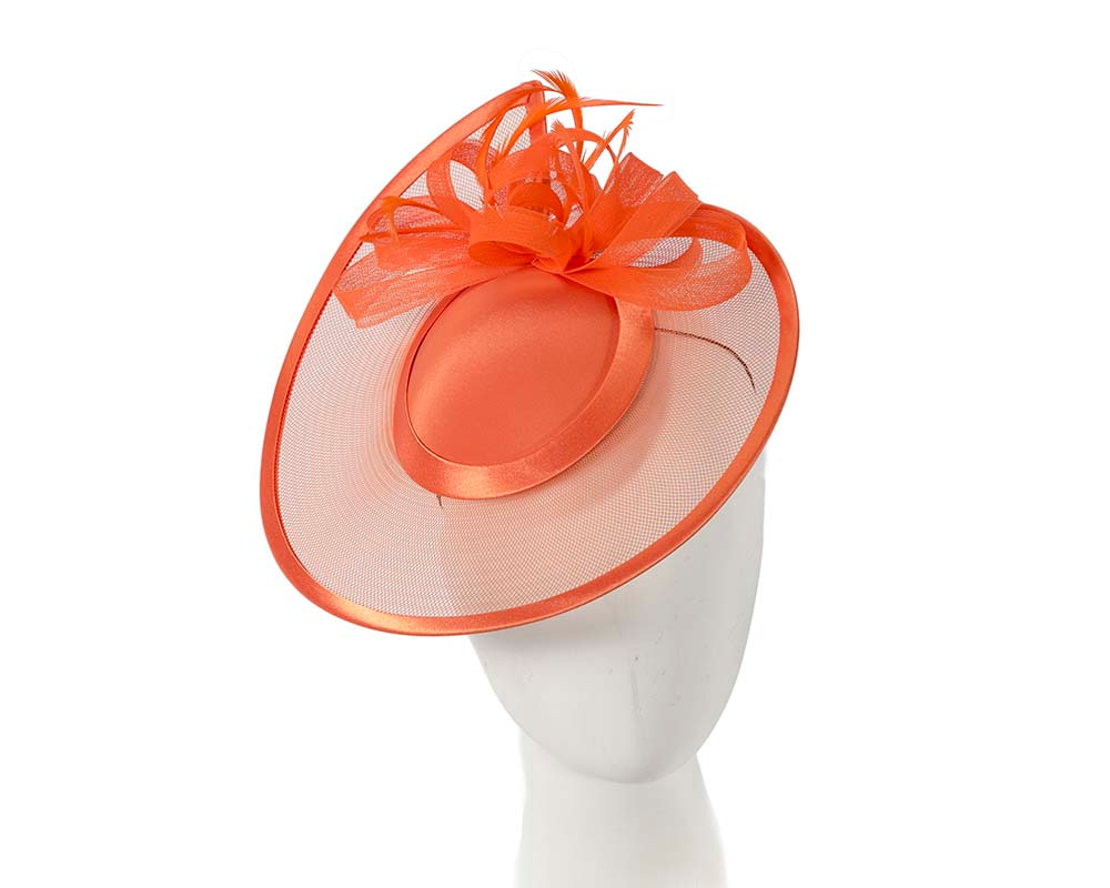 Custom made orange pillbox hat with feathers - Hats From OZ