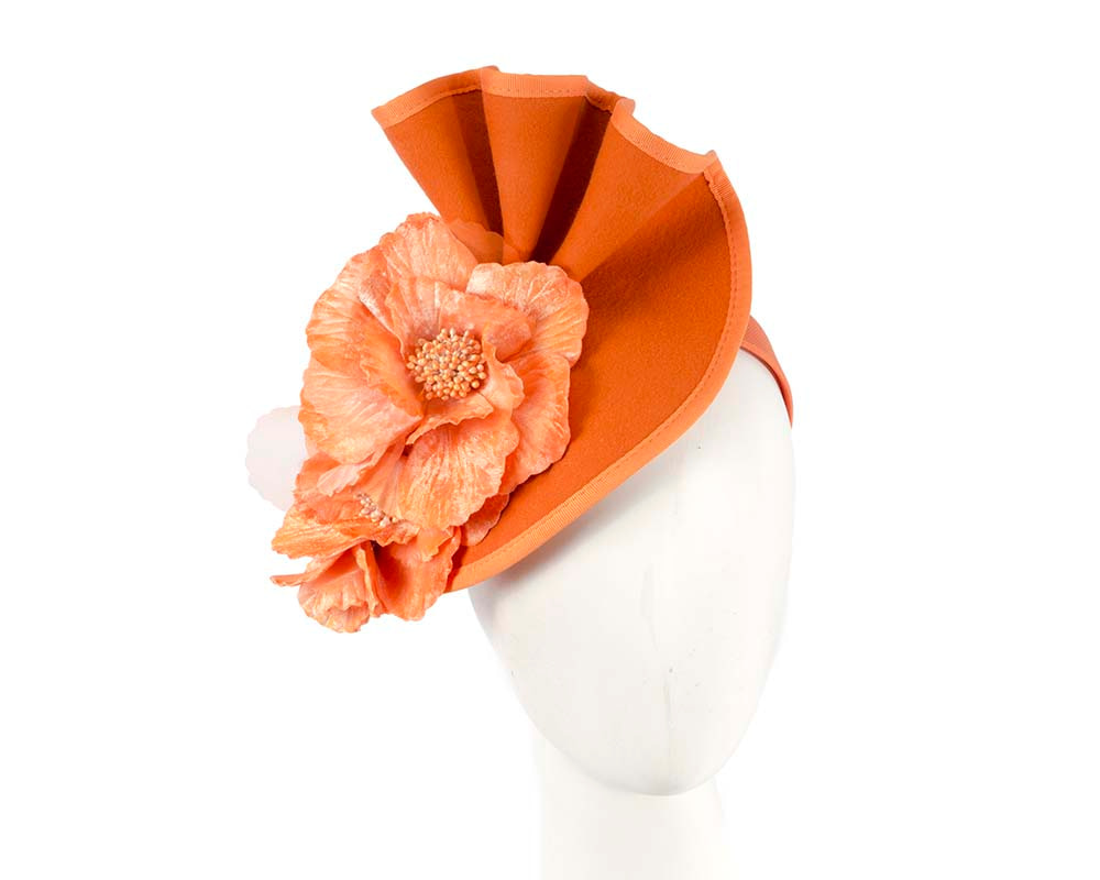 Large orange felt flower fascinator - Hats From OZ