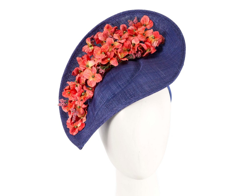 Large royal blue & coral fascinator by Max Alexander - Hats From OZ