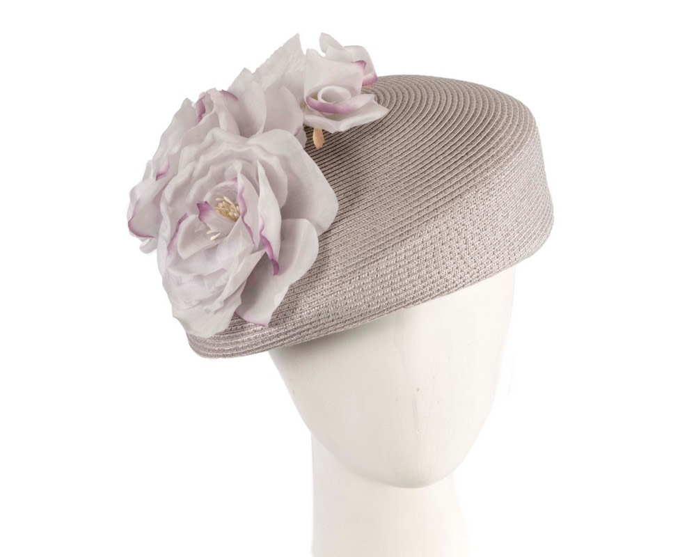 Modern silver beret hat with flowers by Max Alexander - Hats From OZ