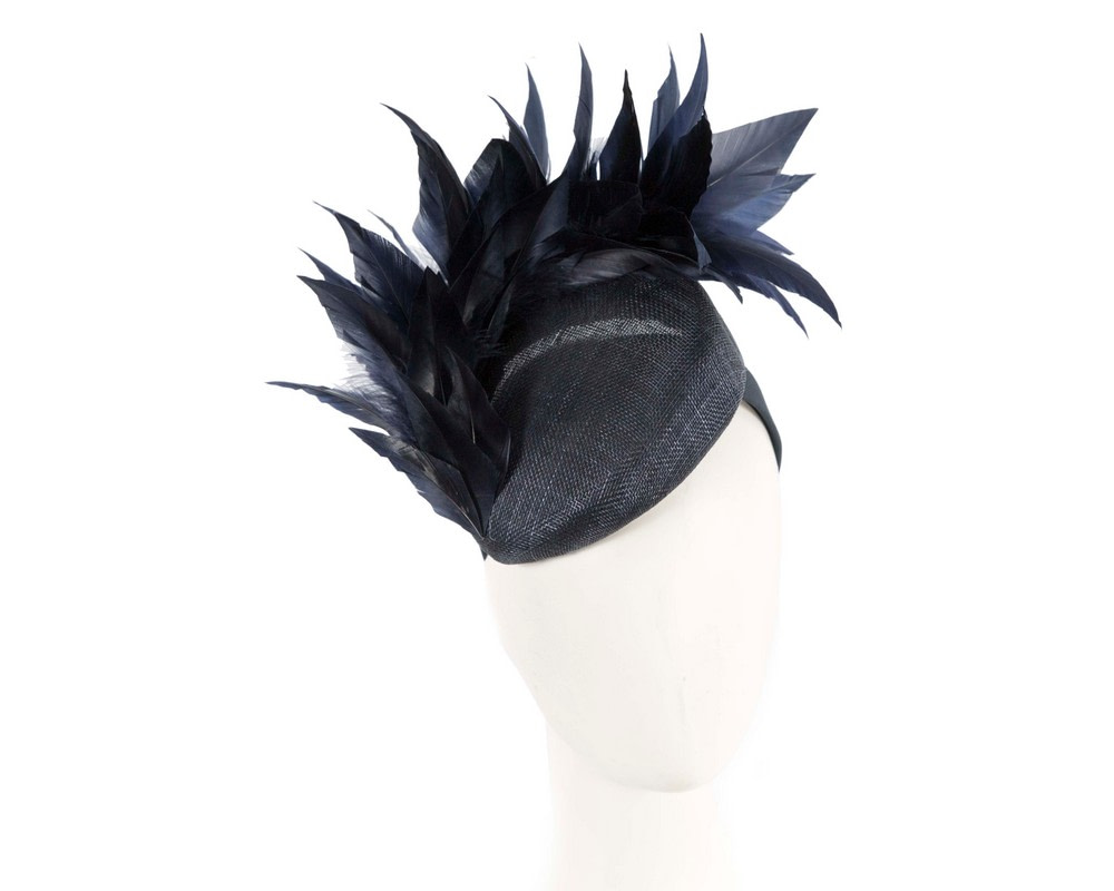 Navy feather spring facing fascinator - Hats From OZ