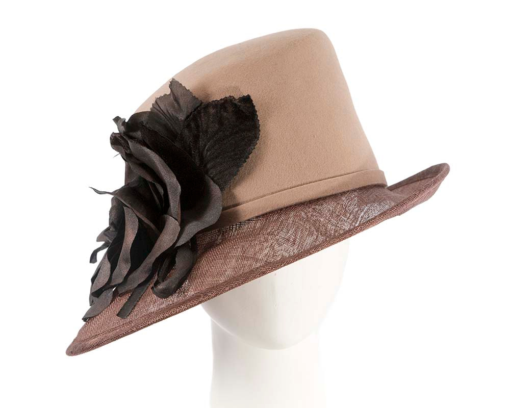 Exclusive cofee ladies winter fashion hat with flower by Cupids Millinery - Hats From OZ