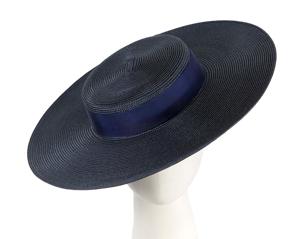 Wide brim dark navy boater hat - Hats From OZ