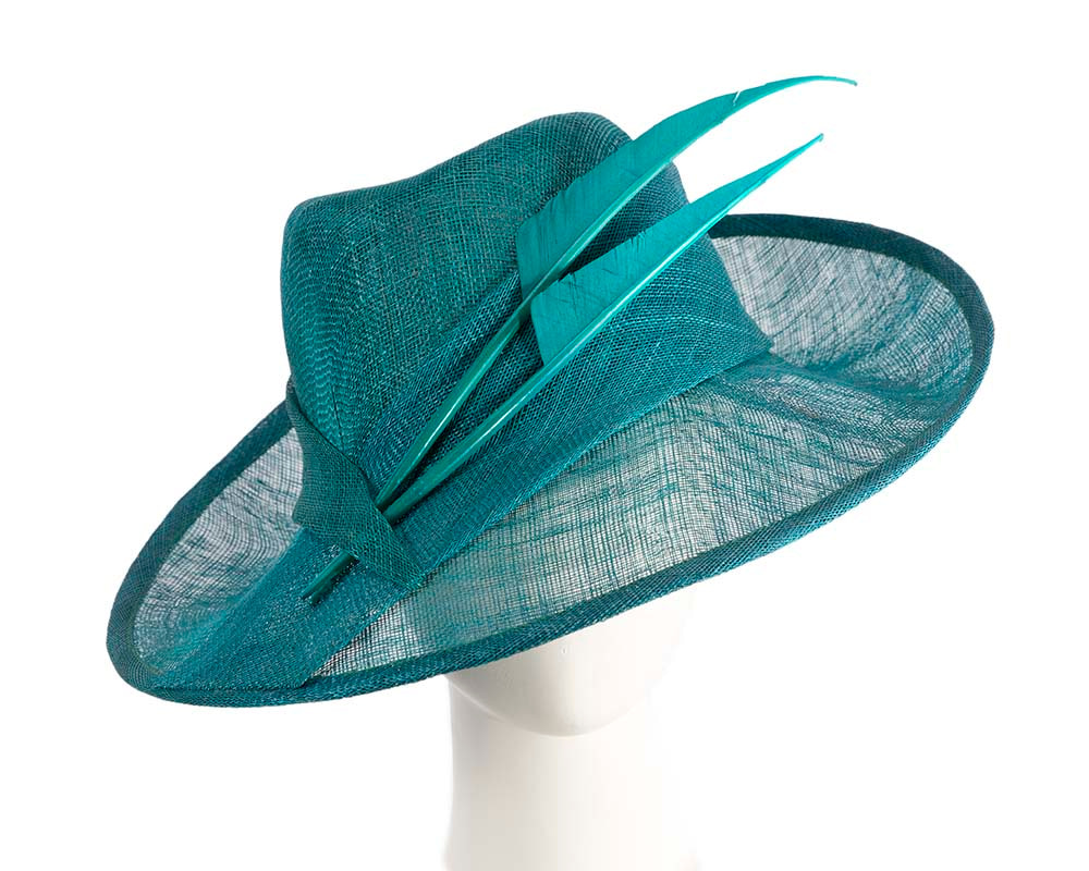 Elegant teal green hat with feathers - Hats From OZ