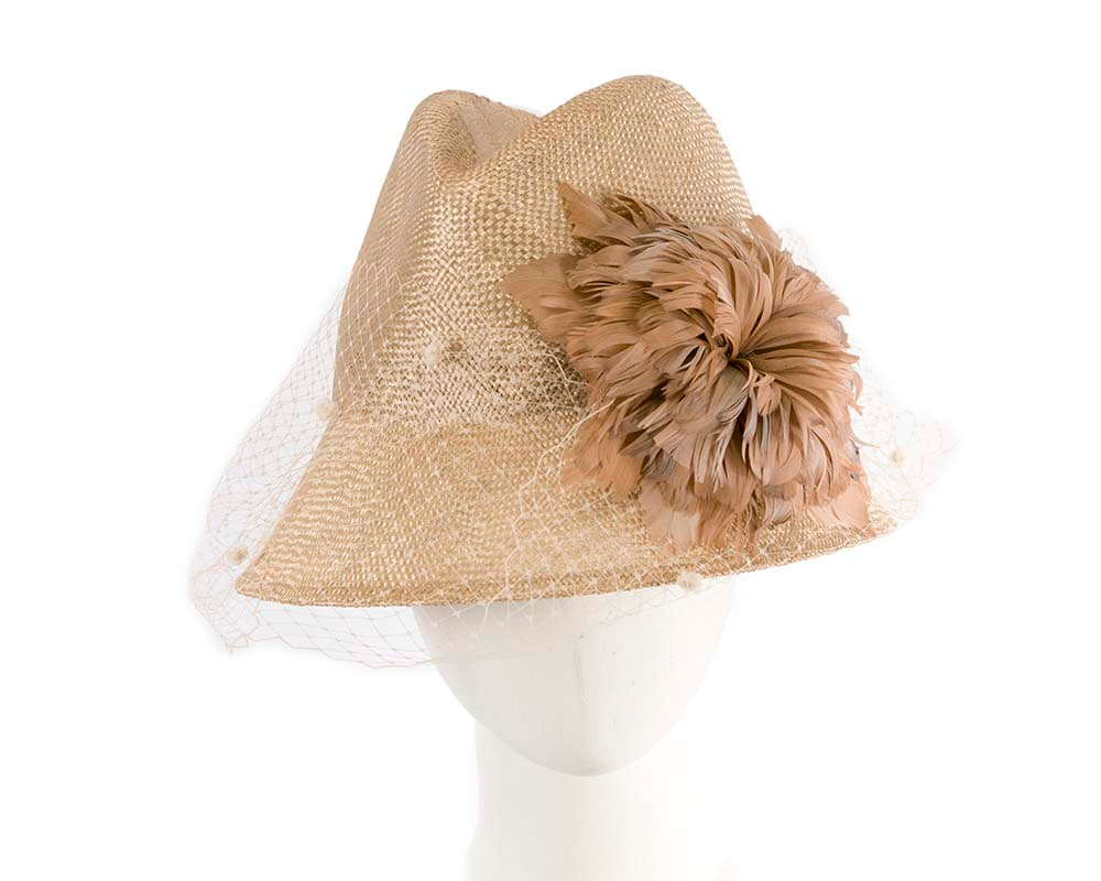 Straw fedora hat with feather flower - Hats From OZ