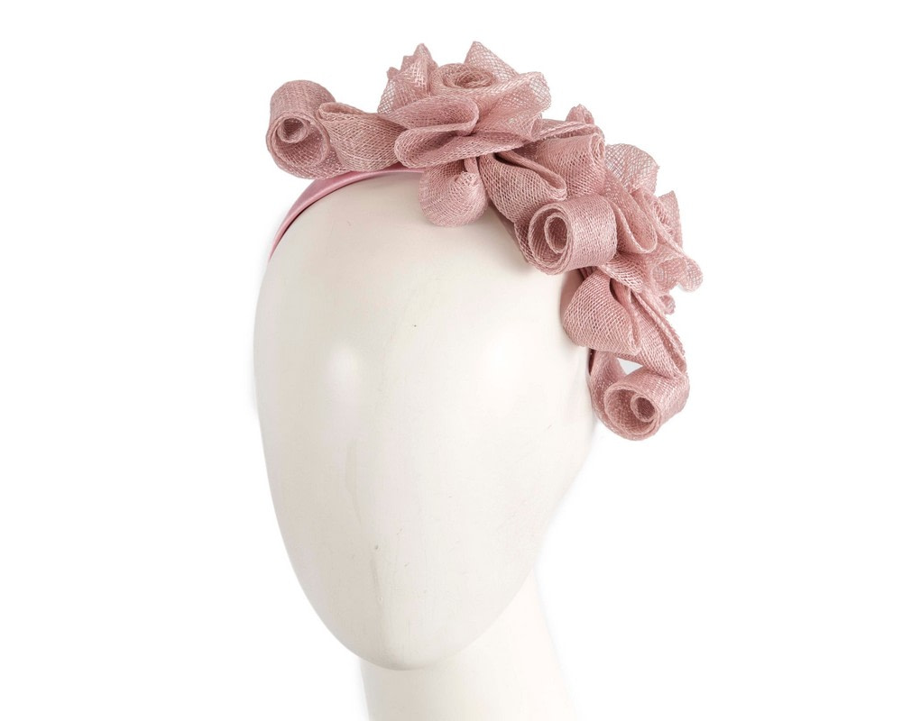 Dusty pink curly sinamay fascinator by Max Alexander - Hats From OZ