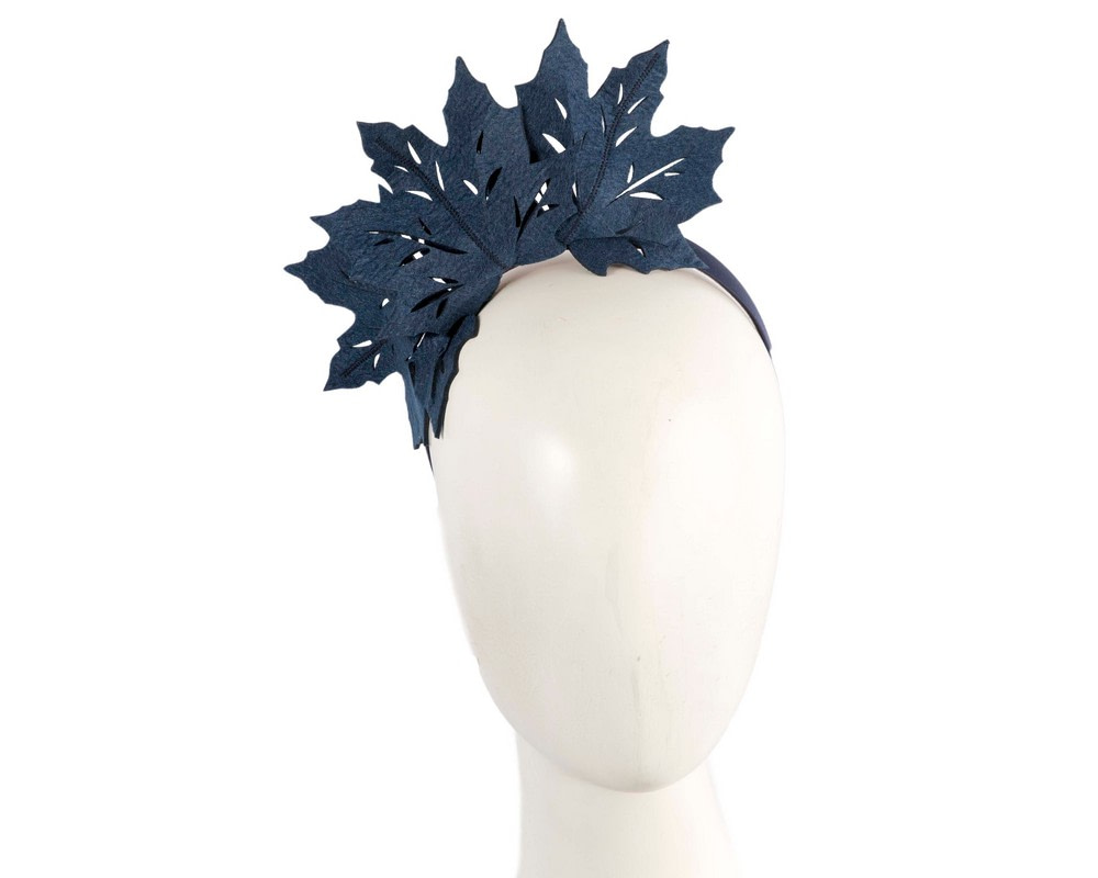 Navy laser cut maple leafs on headband - Hats From OZ